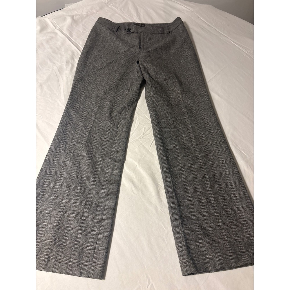 Banana Republic Harrison Plaid Dress Pants Womens 12 Grey Wide Leg Trousers